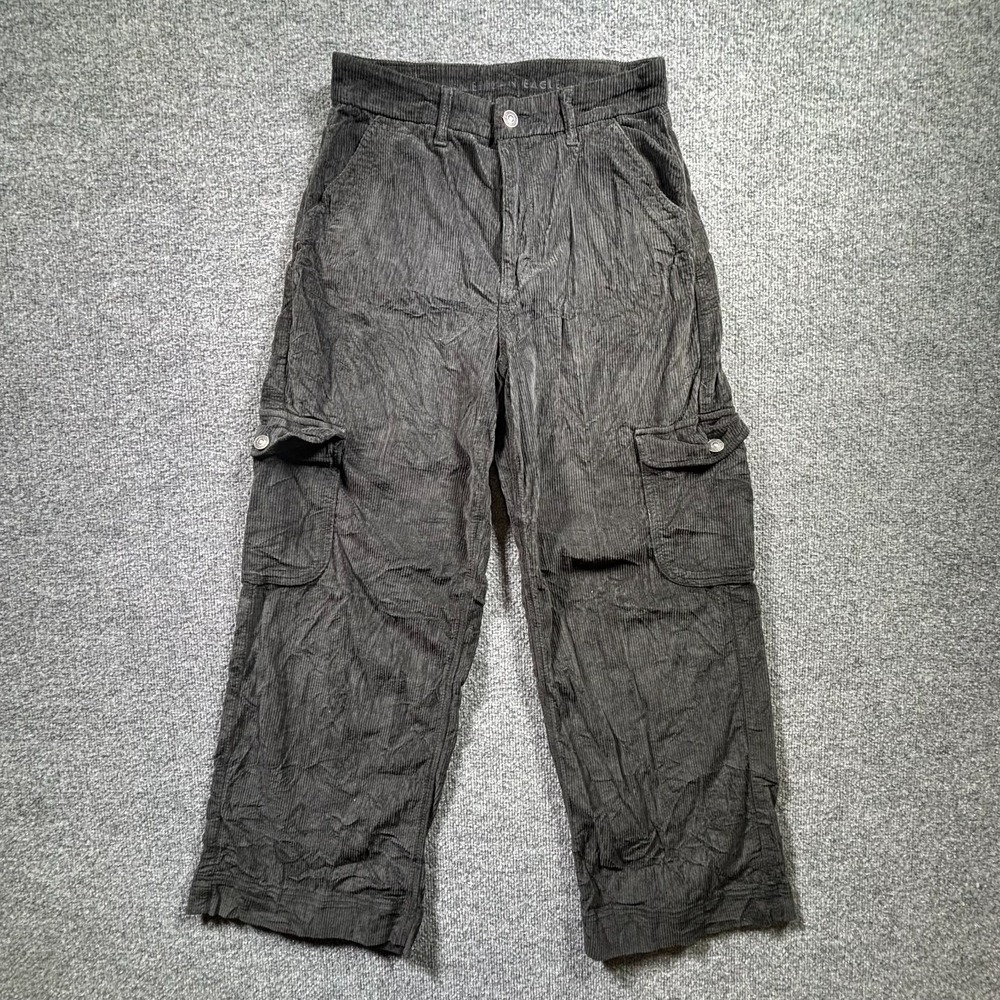 American Eagle Outfitters Cargo Pants Women's 6 Black Corduroy Straight Stretch